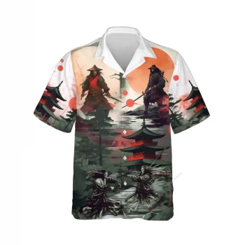 Samurai Fight Unisex Hawaiian Shirts, Samurai Armor Aloha Beach Shirt, Warrior Button Down Short Sleeve Shirts Gifts For Men