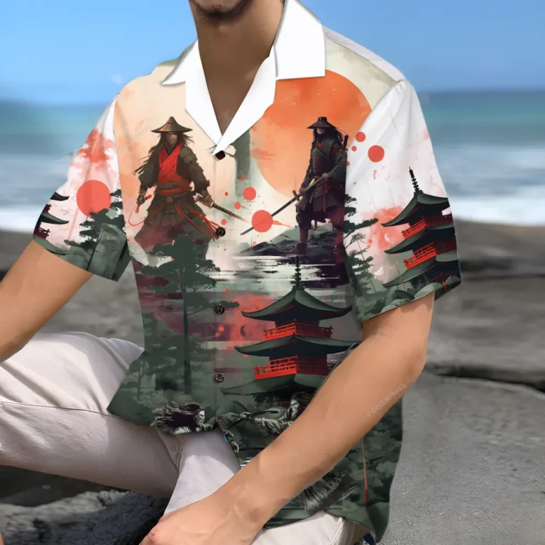 Samurai Fight Unisex Hawaiian Shirts, Samurai Armor Aloha Beach Shirt, Warrior Button Down Short Sleeve Shirts Gifts For Men