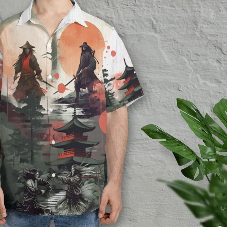 Samurai Fight Unisex Hawaiian Shirts, Samurai Armor Aloha Beach Shirt, Warrior Button Down Short Sleeve Shirts Gifts For Men