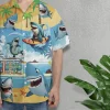 Funny Shark Surfing Unisex Hawaiian Shirts, Wild Shark Aloha Beach Shirt, Ocean Animals Pattern Button Down Short Sleeve Shirts