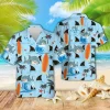 Cute Shark Surfing Unisex Hawaiian Shirts, Wild Shark Aloha Beach Shirt, Ocean Animals Pattern Button Down Short Sleeve Shirts