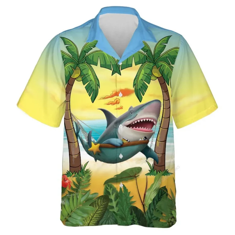 Funny Shark Life Unisex Hawaiian Shirts, Wild Shark Relax Aloha Beach Shirt, Ocean Animals Pattern Button Down Short Sleeve Shirts