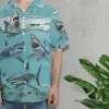 Selachimorpha Shark Unisex Hawaiian Shirts, Wild Shark Aloha Beach Shirt, Ocean Animals Pattern Button Down Short Sleeve Shirts