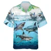 Silent Hunter Shark Unisex Hawaiian Shirts, Wild Shark Aloha Beach Shirt, Ocean Animals Pattern Button Down Short Sleeve Shirts