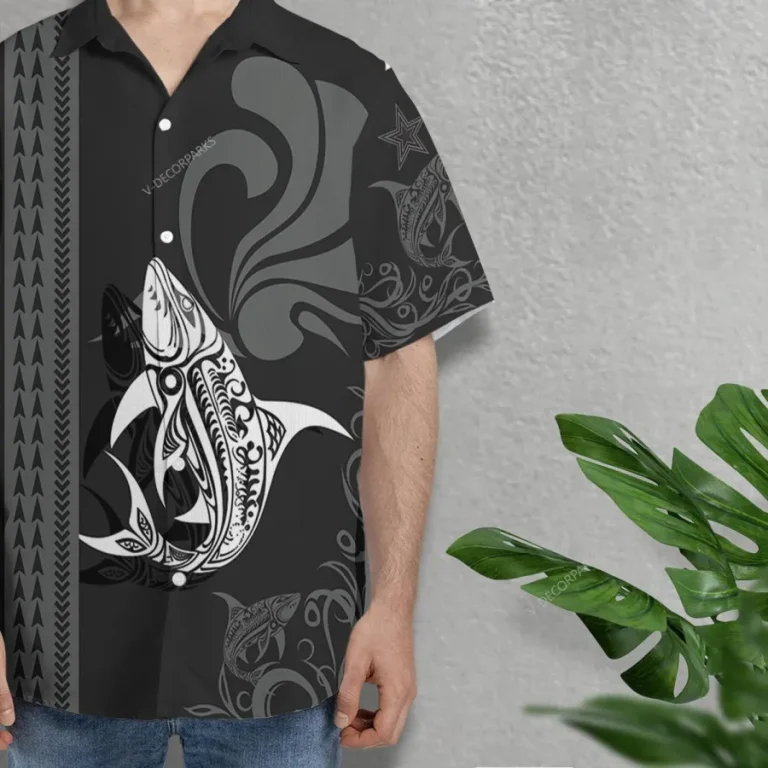 Tribal Shark Unisex Hawaiian Shirts, Wild Shark Aloha Beach Shirt, Ocean Animals Pattern Button Down Short Sleeve Shirts