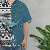 Funny Tribal Shark Unisex Hawaiian Shirts, Wild Shark Aloha Beach Shirt, Ocean Animals Pattern Button Down Short Sleeve Shirts