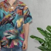 Colorful Shark Unisex Hawaiian Shirts, Vibrant Wild Shark Aloha Beach Shirt, Ocean Animals Pattern Button Down Short Sleeve Shirts