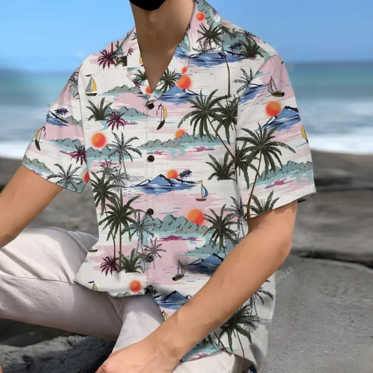 Tropical Sunset Vintage Hawaiian Shirts For Men Women, Tropical Button Shirt, Hawaiian Aloha Shirt, Casual Button Down Shirt, Vintage Beach Shirt