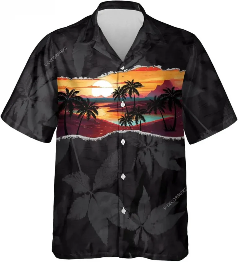 Summer Tropical Sunset Hawaiian Shirts For Men Women, Casual Printed Beach Summer Shirt, Short Sleeve Button Down Shirt, Hawaiian Style Shirt