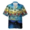 Sunset Forest Hawaiian Shirt For Men Women, Floral Sunset Button Down Short Sleeve Shirt, Tropical Palm Hibiscus Hawaiian Beach Shirts