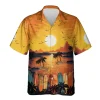 Surfboards Sunset Hawaiian Shirt For Men Women, Colorful Sunset Holiday Button Down Short Sleeve Shirt, Tropical Hawaiian Beach Shirts