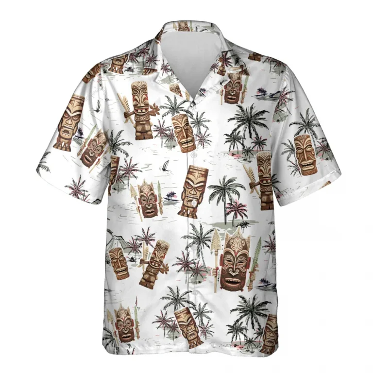 Retro Tiki Mask Hawaiian Shirts For Men Women, Tiki 80's Vintage Button Down Hawaiian Shirts, Tropical Summer Aloha Beach Shirt