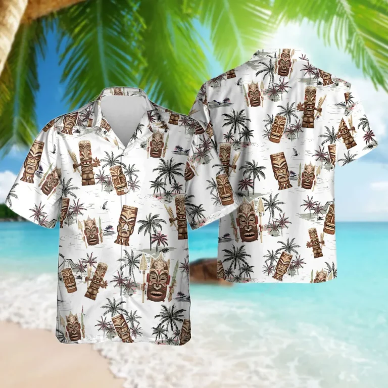 Retro Tiki Mask Hawaiian Shirts For Men Women, Tiki 80's Vintage Button Down Hawaiian Shirts, Tropical Summer Aloha Beach Shirt