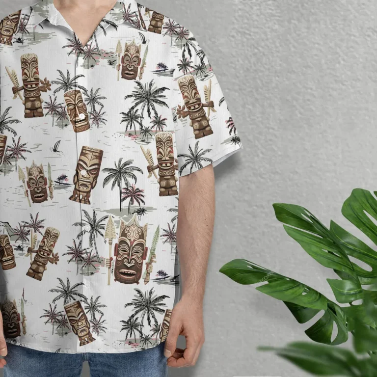 Retro Tiki Mask Hawaiian Shirts For Men Women, Tiki 80's Vintage Button Down Hawaiian Shirts, Tropical Summer Aloha Beach Shirt