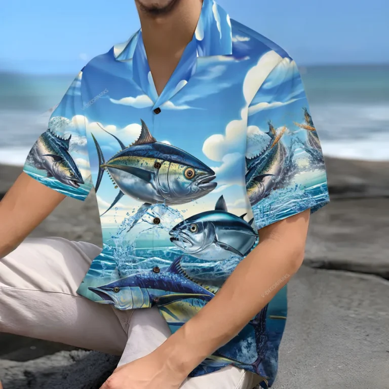 Ocean Tuna Unisex Hawaiian Shirts, Tuna Fisherman Aloha Beach Shirt, Sea Animals Button Down Short Sleeve Shirts Gifts For Men Women