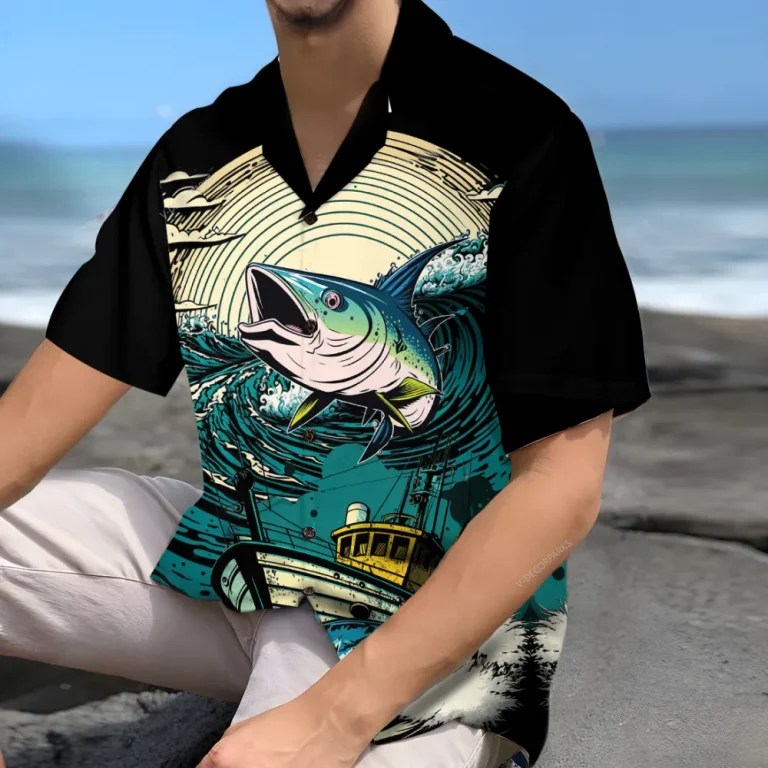 Tuna Fishing Unisex Hawaiian Shirts, Tuna Fisherman Aloha Beach Shirt, Fishing Crew Button Down Short Sleeve Shirts Gifts For Men Women