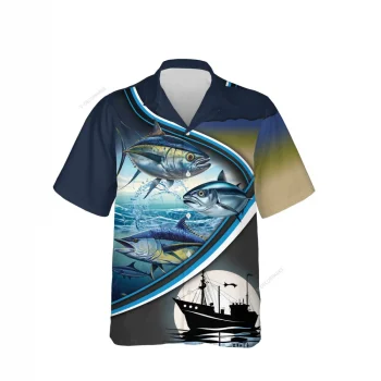 Sea Tuna Unisex Hawaiian Shirts, Tuna Ship Aloha Beach Shirt, Fishing Crew Button Down Short Sleeve Shirts Gifts For Men Women