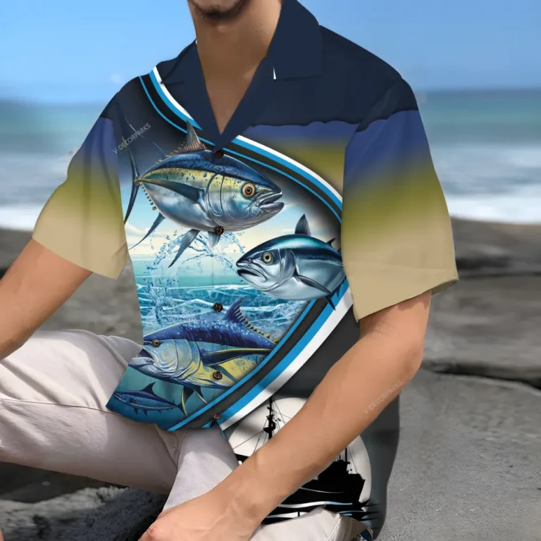 Sea Tuna Unisex Hawaiian Shirts, Tuna Ship Aloha Beach Shirt, Fishing Crew Button Down Short Sleeve Shirts Gifts For Men Women