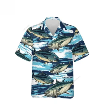 Comical Tuna Unisex Hawaiian Shirts, Tuna Fishing Aloha Beach Shirt, Fisherman Button Down Short Sleeve Shirts Gifts For Men Women