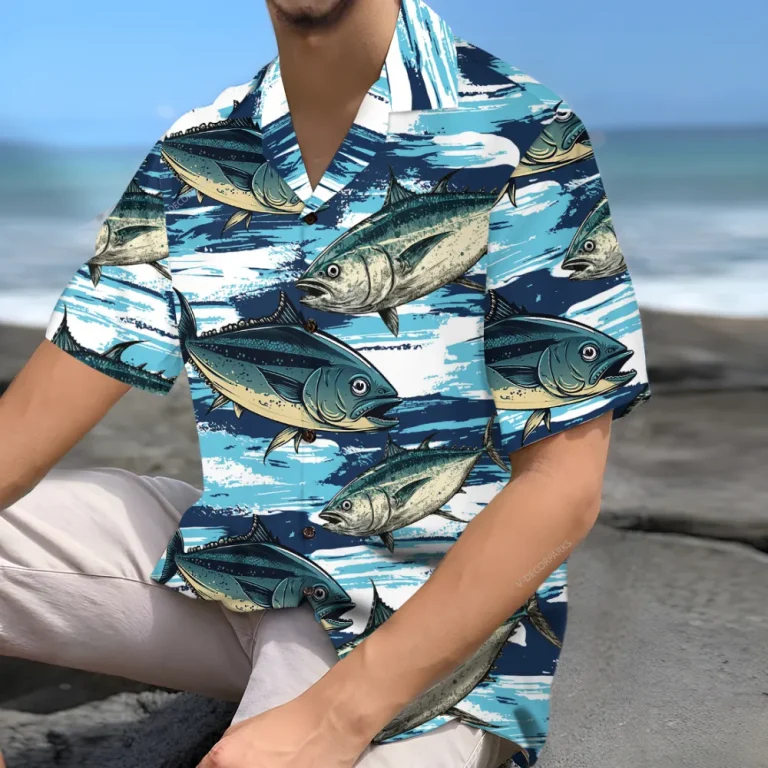 Comical Tuna Unisex Hawaiian Shirts, Tuna Fishing Aloha Beach Shirt, Fisherman Button Down Short Sleeve Shirts Gifts For Men Women