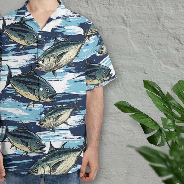 Comical Tuna Unisex Hawaiian Shirts, Tuna Fishing Aloha Beach Shirt, Fisherman Button Down Short Sleeve Shirts Gifts For Men Women