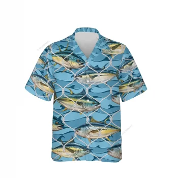 Tuna Net Unisex Hawaiian Shirt, Tuna Fishing Aloha Beach Shirt, Fisherman Button Down Short Sleeve Shirts Gifts For Men Women