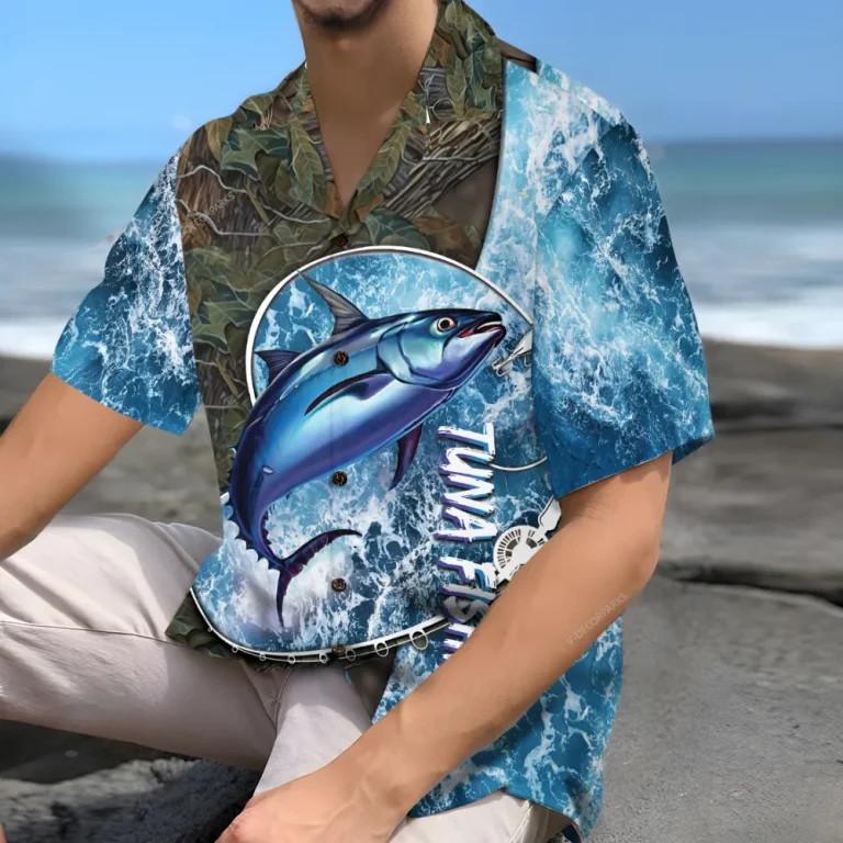 Tuna Fishing Unisex Hawaiian Shirts, Ocean Tuna Aloha Beach Shirt, Fishing Crew Button Down Short Sleeve Shirts Gifts For Men Women