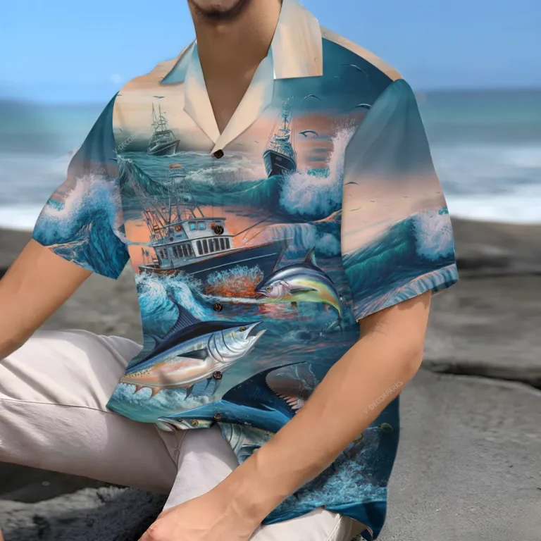 Tuna Fishing Unisex Hawaiian Shirts, Tuna Fisherman Aloha Beach Shirt, Fishing Crew Button Down Short Sleeve Shirts Gifts For Men Women