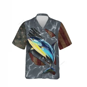 Thunder Tuna Unisex Hawaiian Shirts, Tuna Fishing Aloha Beach Shirt, Fishing Crew Button Down Short Sleeve Shirts Gifts For Men Women