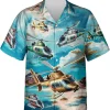 Helicopter Hawaiian Shirt For Men, Tropical Summer Beach Plane 3d Printed Hawaiian Shirt For Mens, Helicopter Casual Button Down Shirt Short Sleeve