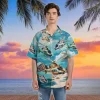 Helicopter Hawaiian Shirt For Men, Tropical Summer Beach Plane 3d Printed Hawaiian Shirt For Mens, Helicopter Casual Button Down Shirt Short Sleeve