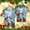 Santa Horse Christmas Hawaiian Shirts, Snowy Christmas Farm Barn Hawaiian Beach Shirt, Horse Lovers Button Down Short Sleeve Shirts, Xmas Aloha Shirts