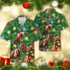 Horse Christmas Hawaiian Shirts, Christmas Pine Tree Hawaiian Beach Shirts, Horse Lovers Button Down Short Sleeve Shirts, Xmas Gifts Aloha Shirts