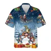 Santa Dinosaurs Christmas Hawaiian Shirts, Music Band Chirtsmas Hawaiian Beach Shirt, Christmas Button Down Short Sleeve Shirts, Xmas Aloha Shirts