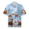 Hereford Cow Christmas Hawaiian Shirts, Snowy Christmas Farm Hawaiian Beach Shirts, Cow Lovers Button Down Short Sleeve Shirts, Xmas Gifts Aloha Shirt