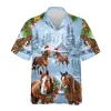 Santa Horse Christmas Hawaiian Shirts, Snowy Christmas Farm Barn Hawaiian Beach Shirt, Horse Lovers Button Down Short Sleeve Shirts, Xmas Aloha Shirts