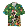 Fresian Cow Christmas Hawaiian Shirts, Christmas Tree Hawaiian Beach Shirts, Cow Lovers Button Down Short Sleeve Shirts, Xmas Gifts Aloha Shirts