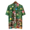 Wreath Shorthorn Cow Christmas Hawaiian Shirts, Christmas Tree Hawaiian Beach Shirt, Cow Lover Button Down Short Sleeve Shirts, Xmas Gifts Aloha Shirt