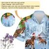 Santa Horse Christmas Hawaiian Shirts, Snowy Christmas Farm Barn Hawaiian Beach Shirt, Horse Lovers Button Down Short Sleeve Shirts, Xmas Aloha Shirts