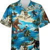 Bigfoot Surfing And Tropical Island Hawaiian Shirt For Men Women, Funny Bigfoot Shirt, Tropical Beach Shirt, Sasquatch Shirt, Summer Aloha Shirt