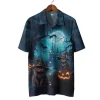 Black Cat Witch Halloween Hawaiian Shirts,scary Night Button Down Short Sleeve Hawaiian Shirts, Haunted Castle Summer Beach Shirts, Horror Aloha Shirt