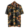 Black Cat Halloween Hawaiian Shirts, Horror Pumpkins Summer Shirts, Spooky Aloha Shirts, Black Cat Lovers Button Down Short Sleeve Hawaiian Shirts