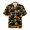 Black Cat Halloween Hawaiian Shirts, Horror Pumpkins Summer Shirts, Spooky Aloha Shirts, Black Cat Lovers Button Down Short Sleeve Hawaiian Shirts