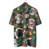 Merry Christmas Hawaiian Shirts, Pine Tree Cat Santa Summer Beach Shirts, Christmas Button Down Shirt Short Sleeve, Cat Lovers Christmas Aloha Shirts