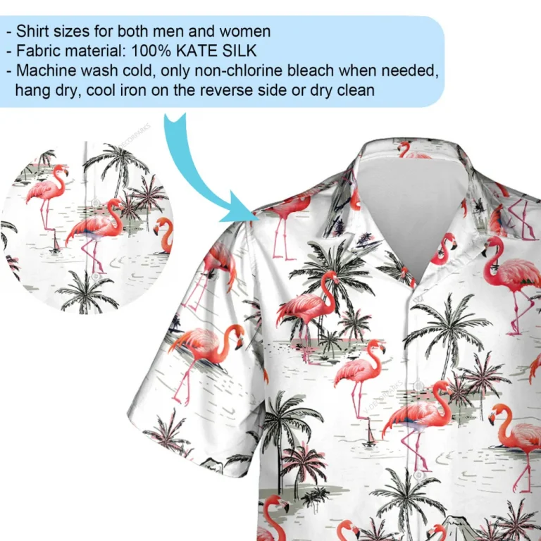 Flamingo Unisex Hawaiian Shirts, Tropical Palm Tree Aloha Beach Shirt, Summer Casual Button Down Short Sleeve Shirt For Bird Lover
