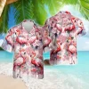 Flamingo Art Hawaiian Shirts For Men Women, Watercolor Flower Aloha Beach Shirt, Summer Casual Button Down Short Sleeve Shirt For Bird Lover