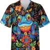 Funny Frog Hawaiian Shirt For Men Women, Colorful Tropical Flower Shirt, Frog Summer Beach Shirt, Tropical Mens Casual Button Down Shirt Short Sleeve