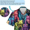 Colorful Frog Family Hawaiian Shirt For Men, Frog Button Down Short Sleeve Hawaiian Shirt, Casual Printed Beach Summer Shirt, Aloha Beach Shirt