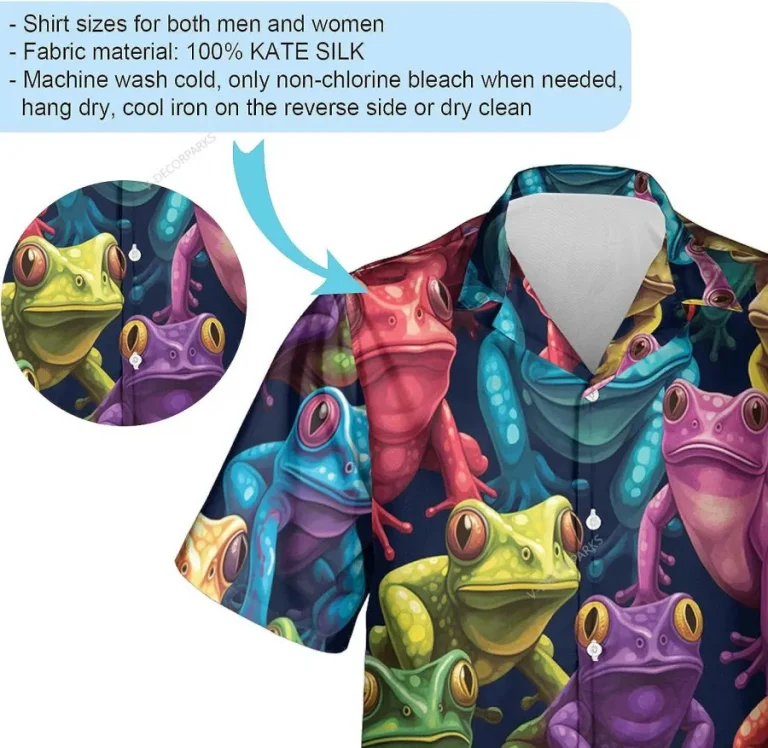 Colorful Frog Family Hawaiian Shirt For Men, Frog Button Down Short Sleeve Hawaiian Shirt, Casual Printed Beach Summer Shirt, Aloha Beach Shirt