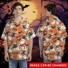 Custom Pet Halloween Hawaiian Shirts, Funny Ghost Dog Halloween Summer Beach Shirt, Dog Lover Button Down Short Sleeve Shirt, Spooky Aloha Shirts